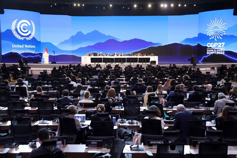 Picha hii ikionyesha mkutano wa mwisho katika Mkutano wa 27 wa Nchi watia saini (COP27) wa Mkataba wa Mfumo wa Umoja wa Mataifa wa Mabadiliko ya Tabianchi (UNFCCC) huko Sharm El-Sheikh, Misri, Novemba 20, 2022. (Xinhua/Sui Xiankai )