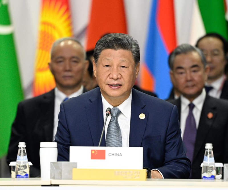 Rais Xi Jinping wa China akitoa hotuba muhimu yenye kichwa "Kuunganisha Nguvu Kubwa ya Nchi za Kusini Kujenga Pamoja Jumuiya ya Binadamu yenye Mustakabali wa Pamoja" kwenye mazungumzo ya viongozi wa nchi za "BRICS Plus"  huko Kazan, Russia, Oktoba 24, 2024. (Xinhua/Li Xueren)