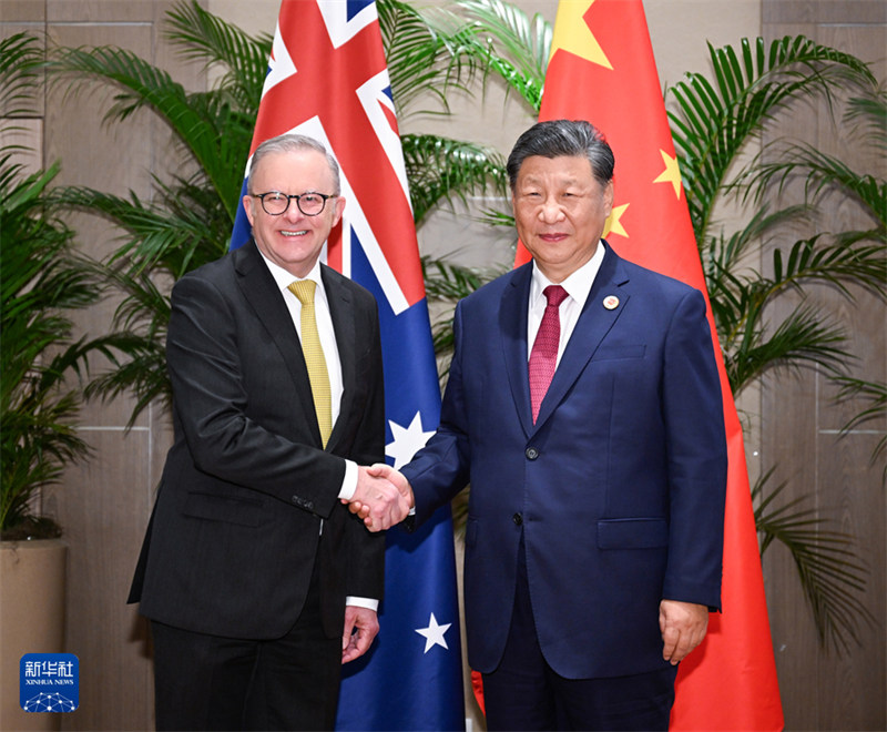 Asubuhi ya Tarehe 18, Novemba kwa saa za huko, Rais Xi Jinping wa China amekutana na Waziri Mkuu wa Australia Anthony Albanese katika wakati wa kuhudhuria kwenye Mkutano wa 19 wa kundi la nchi 20 (G20) huko Rio de Janeiro, Brazil. (Picha na Zhang Ling/Xinhua)