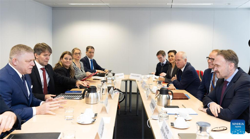 Waziri Mkuu wa Slovakia Robert Fico (wa kwanza, kushoto) akikutana na Kamishna wa Nishati wa Umoja wa Ulaya (EU) Dan Jorgensen mjini Brussels, Ubelgiji, Januari 9, 2025. (Umoja wa Ulaya/ kupitia Xinhua)
